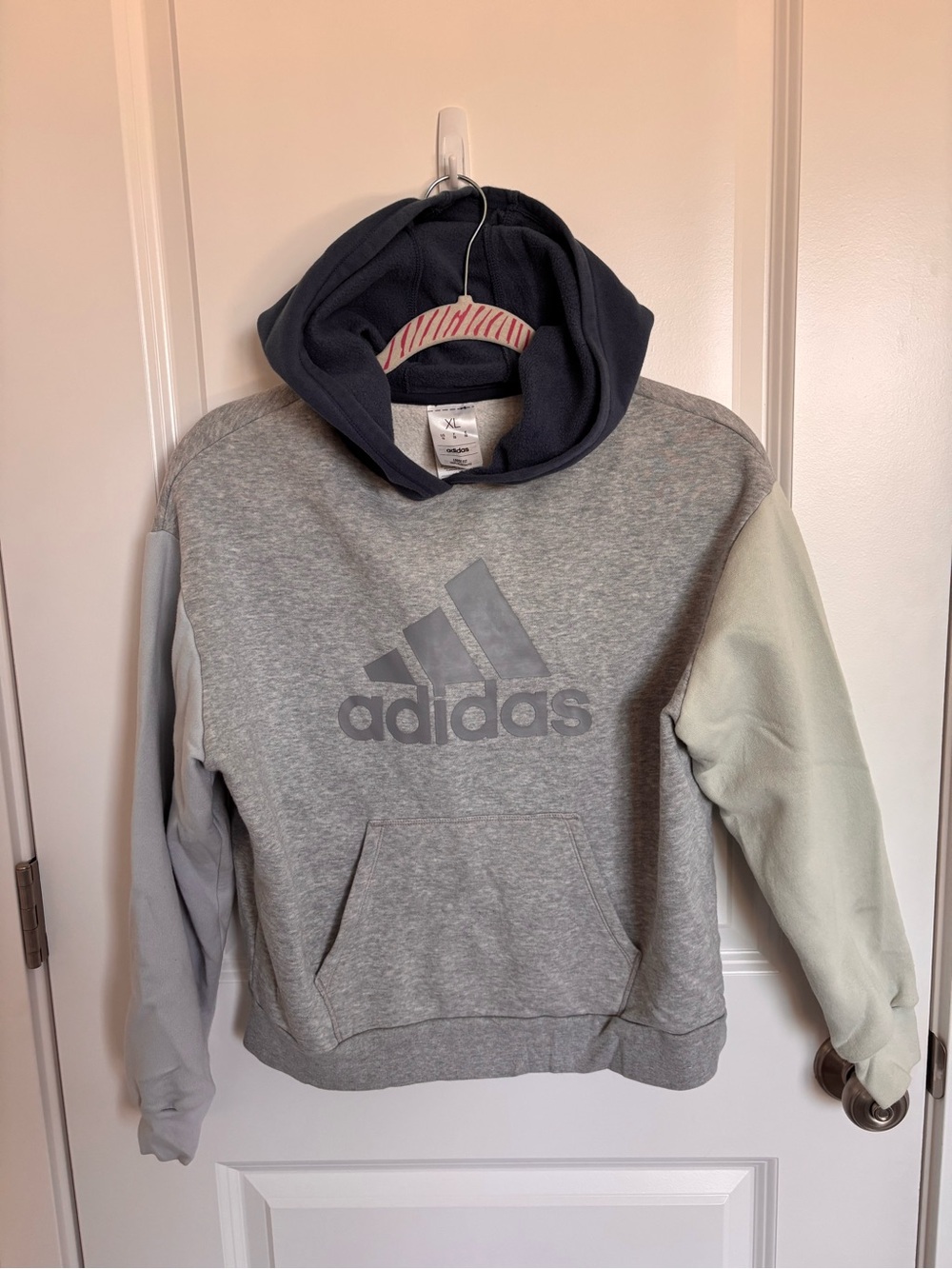 Adidas Gray Hooded Sweatshirt with Contrast Sleeves